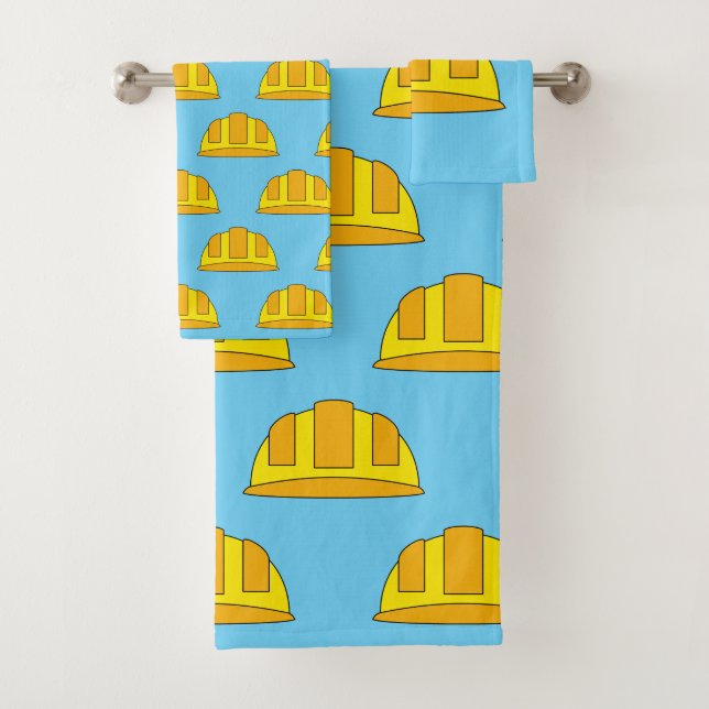 Yellow Hard Hat Cartoon Badhandtuch Set (Insitu)