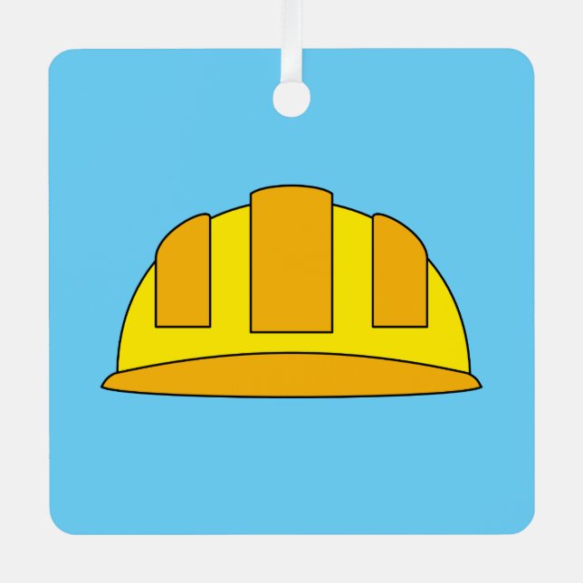 Yellow Hard Hat Cartoon Ornament Aus Metall (Vorderseite)
