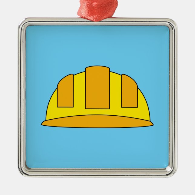 Yellow Hard Hat Cartoon Ornament Aus Metall (Vorne)