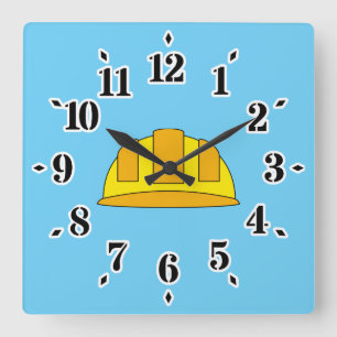 Yellow Hard Hat Cartoon Quadratische Wanduhr