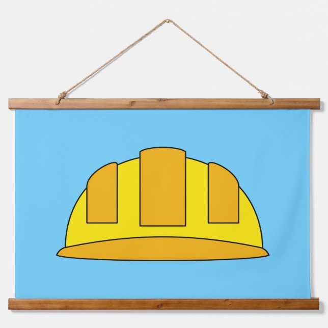 Yellow Hard Hat Cartoon Wandteppich Mit Holzrahmen (Vorne)