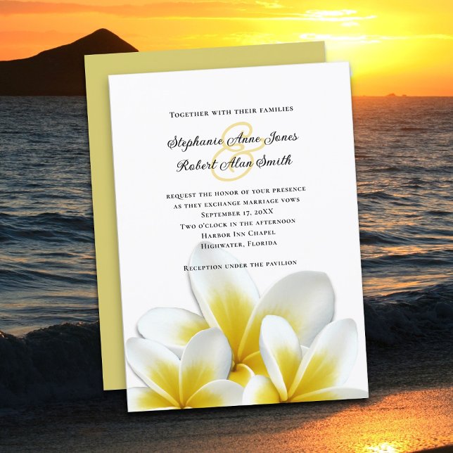 Yellow Hawaiian Plumeria Frangipani Wedding Einladung (Von Creator hochgeladen)