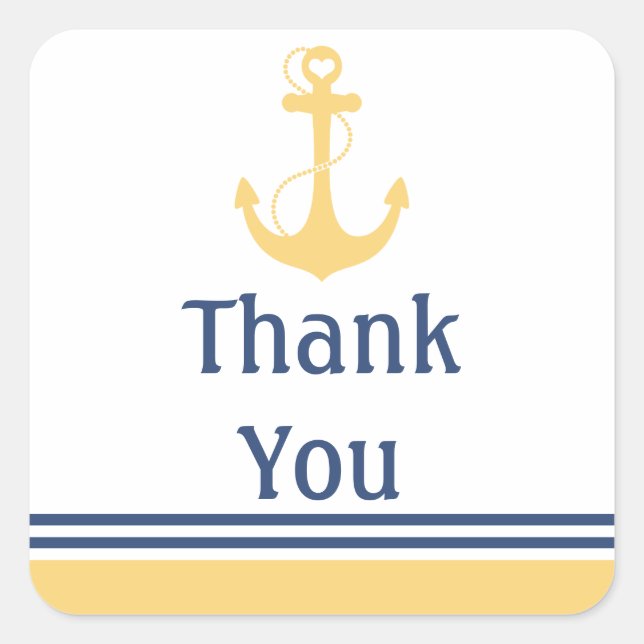 Yellow Heart Anchor Vielen Dank Quadratischer Aufkleber (Vorderseite)