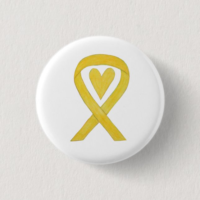 Yellow Heart Awareness Ribbon Custom Art Buttone Button (Vorderseite)