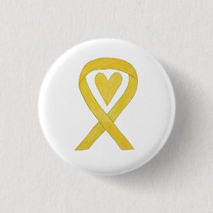 Yellow Heart Awareness Ribbon Custom Art Buttone Button