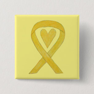 Yellow Heart Awareness Ribbon Custom Art Buttone Button
