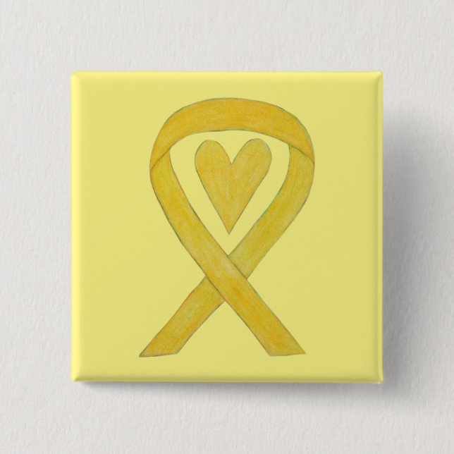 Yellow Heart Awareness Ribbon Custom Art Buttone Button (Vorderseite)