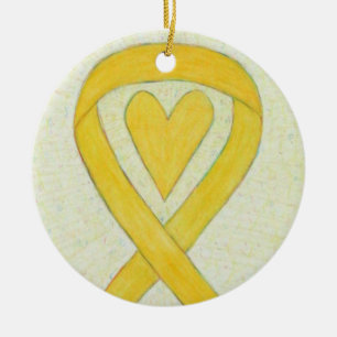 Yellow Heart Awareness Ribbon maßgeschneiderte Orn Keramik Ornament