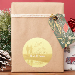 Yellow Heart Beach Hochzeit Runder Aufkleber