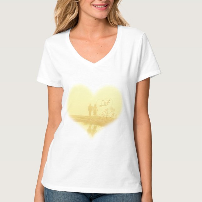 Yellow Heart Beach Hochzeit T-Shirt (Vorderseite)