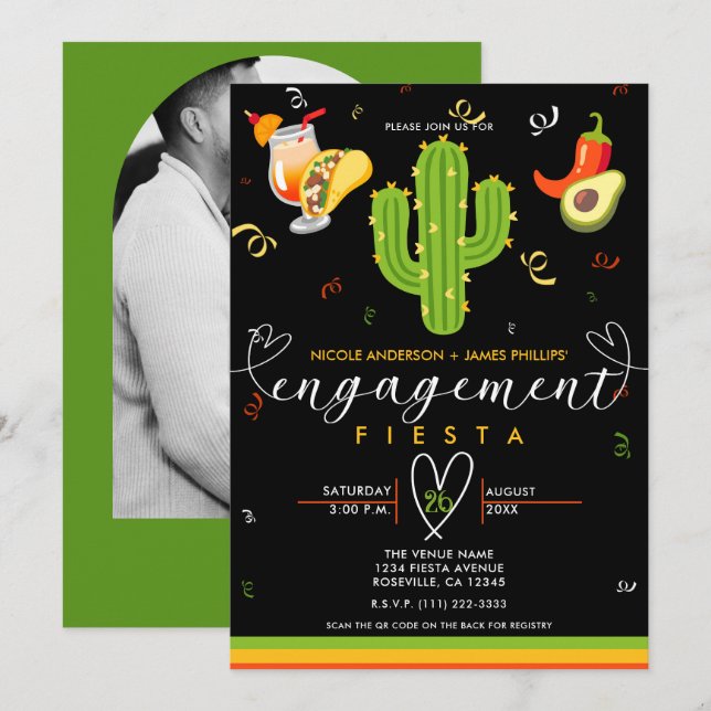 Yellow Heart Cactus Fiesta Liebe Engagement Party Einladung (Vorne/Hinten)