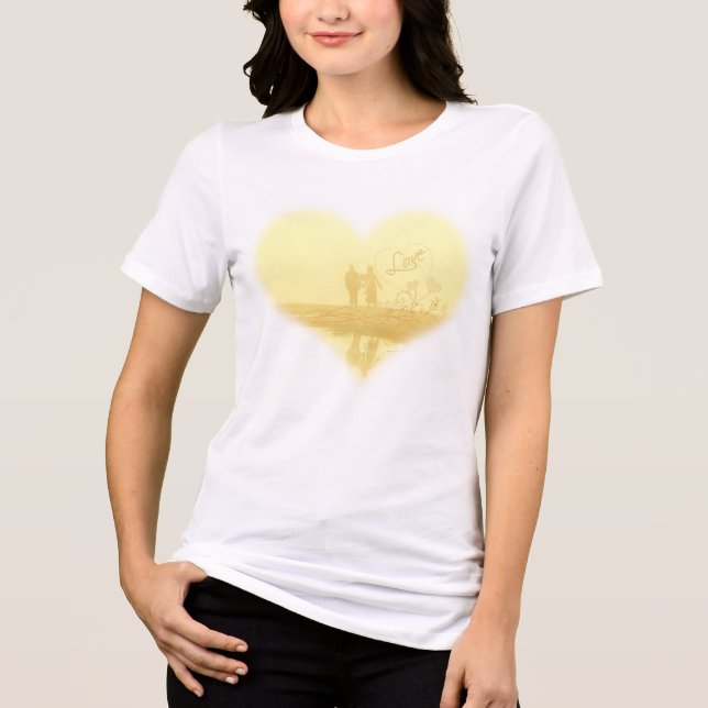 Yellow Heart Destination Misty Beach Wedding Tri-Blend Shirt (Vorderseite)