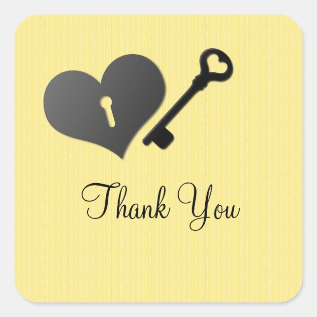 Yellow Heart Lock und Key Danke Stickers (Vorderseite)