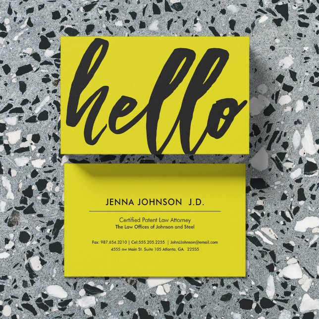 Yellow Hello | Extravagantes Script Sunshine Yello Visitenkarte (Von Creator hochgeladen)