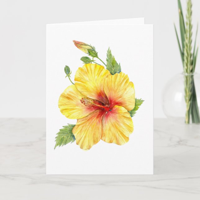 Yellow Hibiscus Botanical Feiertagskarte (Vorderseite)