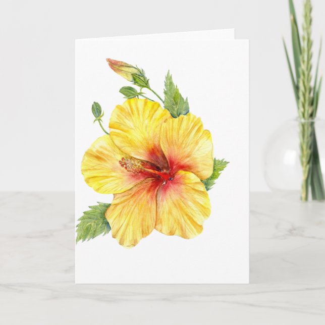 Yellow Hibiscus Botanical Feiertagskarte (Vorderseite)