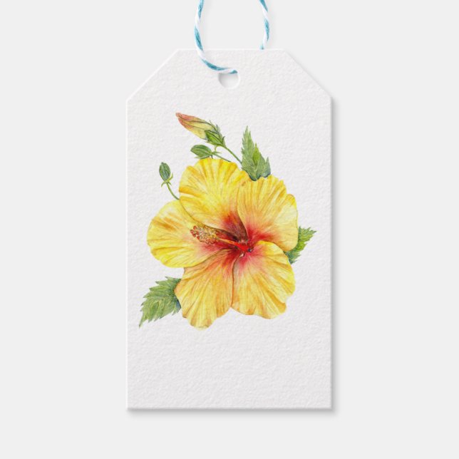 Yellow Hibiscus Botanical Geschenkanhänger (Vorderseite)
