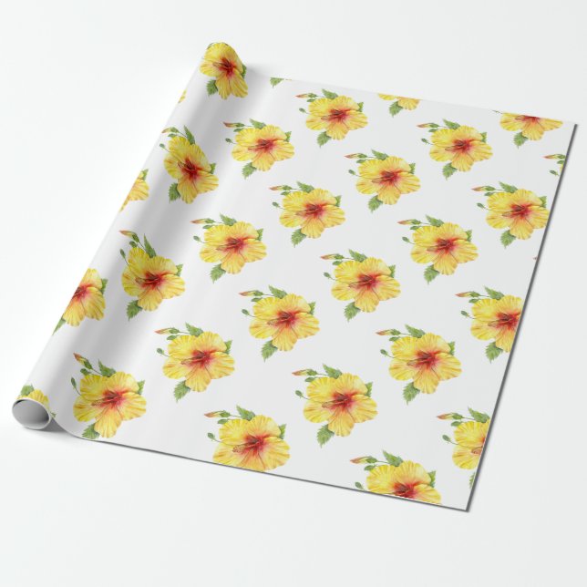 Yellow Hibiscus Botanical Geschenkpapier (Ungerollt)