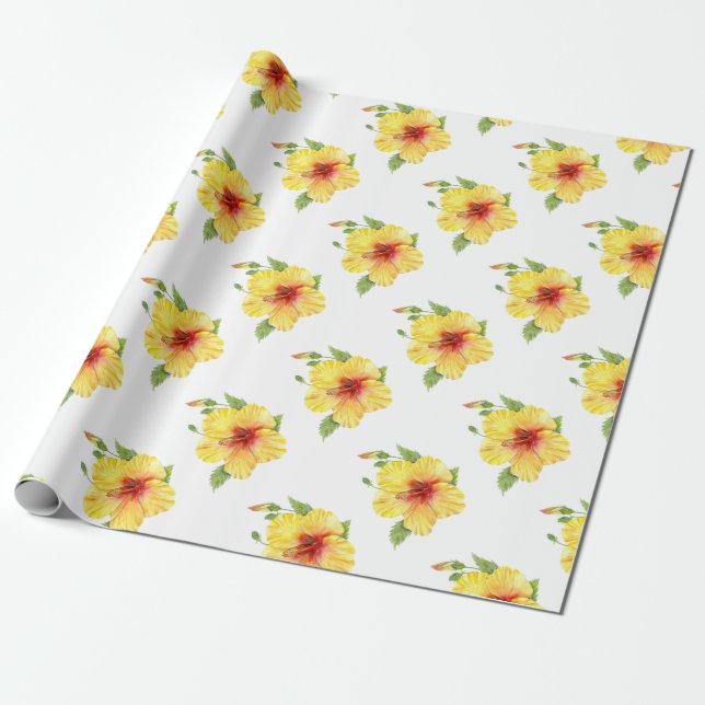 Yellow Hibiscus Botanical Geschenkpapier (Ungerollt)