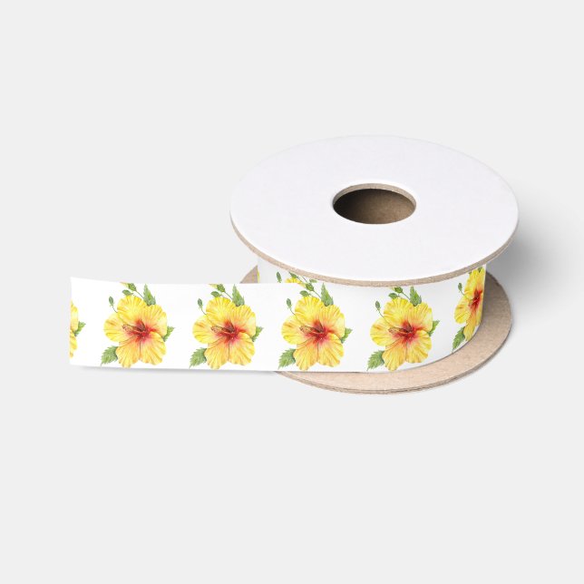 Yellow Hibiscus Botanical Satinband (Spule)