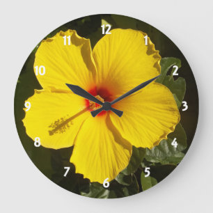 Yellow Hibiscus Flower Große Wanduhr