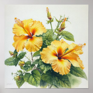 Yellow Hibiskus Blume Art Print Poster