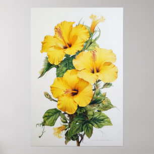 Yellow Hibiskus Blume Art Print Poster