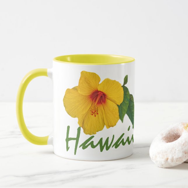 Yellow Hibiskus Hawaii Tasse (Mit Donut)