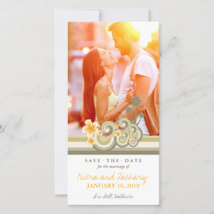 Yellow Hibiskus Tropical Taupe Waves Beach Foto Save The Date