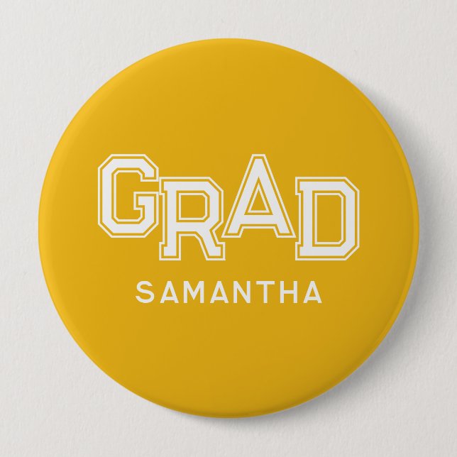 Yellow High School Grad Individuelle Name Abschlus Button (Vorderseite)