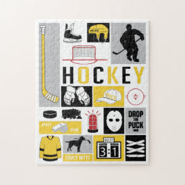 Yellow Hockey Elements Stick Puck Player Puzzle