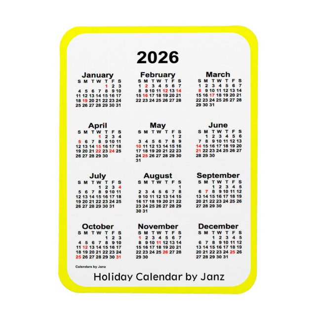 Yellow Holiday Calendar von Janz Magnet (Vertikal)