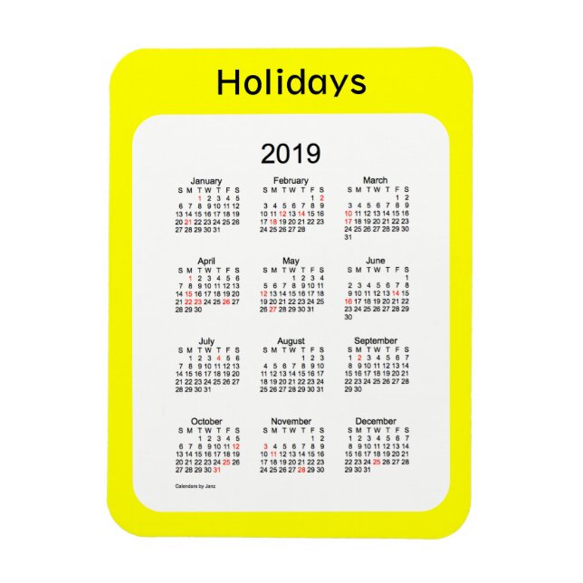 Yellow Holiday Calendar von Janz Magnet (Vertikal)