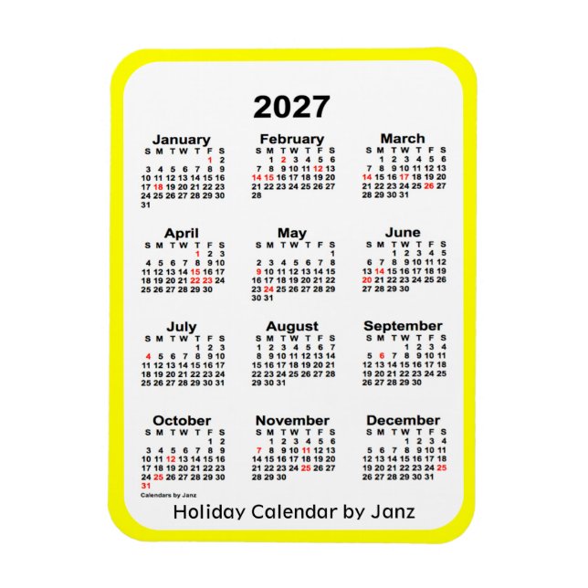 Yellow Holiday Calendar von Janz Magnet (Vertikal)
