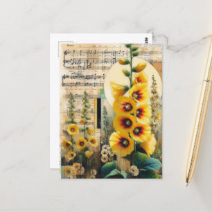 Yellow Hollyhock Collage Postkarte