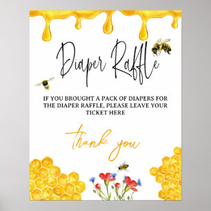 Yellow Honey Bee Baby Shower Windel Raffle Game Poster