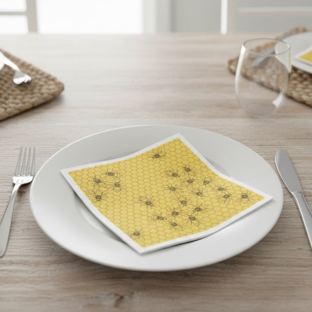 Yellow Honey Bee & Honeycomb Paper Serviette (Von Creator hochgeladen)
