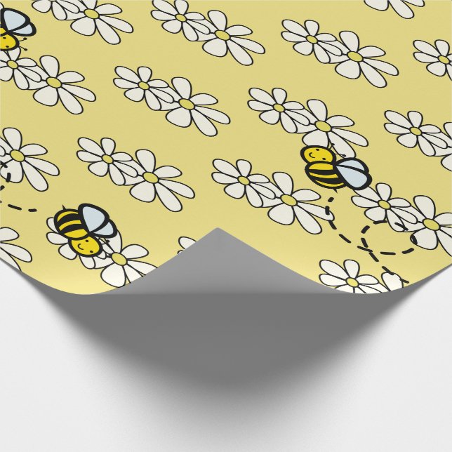 Yellow Honey Bee & White Daisy Pattern Geschenkpapier (Ecke)