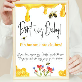 Yellow Honey Bumble Bee Say Baby Shower Game Poster