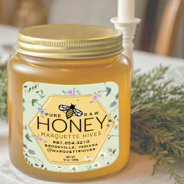 Yellow Honey Hexagon Label Wildblume Border & Bee Quadratischer Aufkleber
