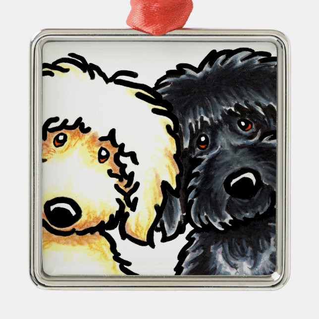 Yellow in Black Labradoodle Ornament Aus Metall (Vorne)