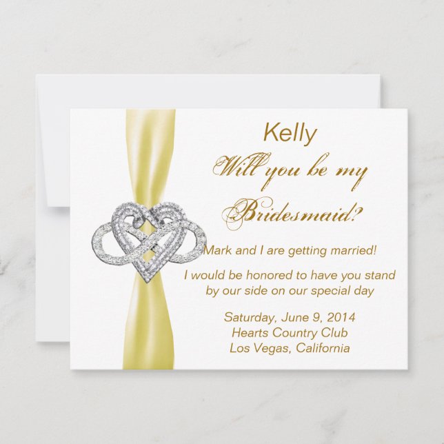 Yellow Infinity Heart Bridesmaid Card Einladung (Vorderseite)