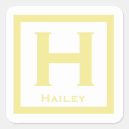 Yellow Initial Name Kids Girl Party zurück zur Sch Quadratischer Aufkleber