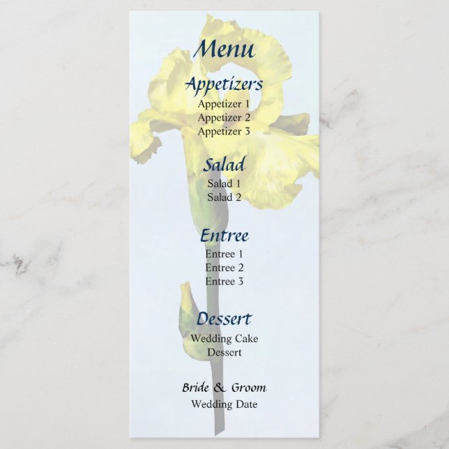 Yellow Iris and Bud Wedding Menu Menükarte (Vorderseite)