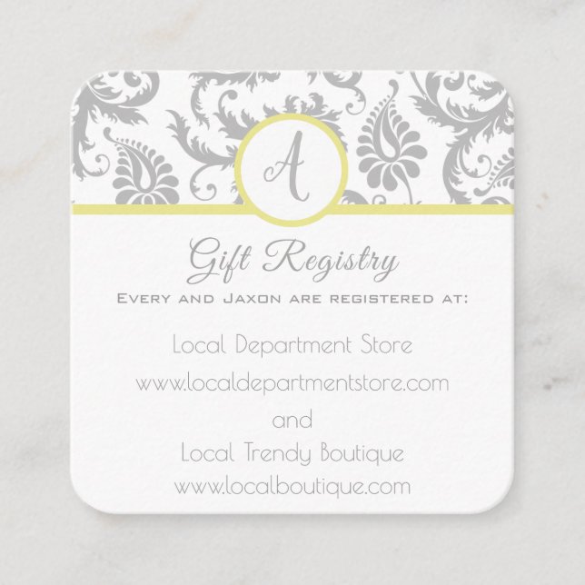 Yellow Iris Damask Wedding Gift Registry Card Begleitkarte (Vorderseite)
