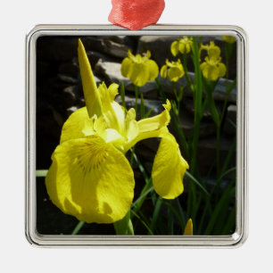 Yellow Irises Bright Spring Floral Silbernes Ornament
