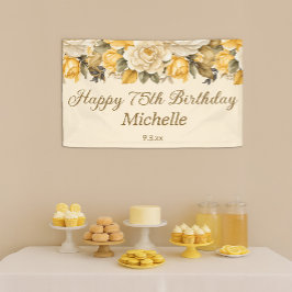 Yellow Ivory Cream Floral Happy 75. Geburtstag Banner