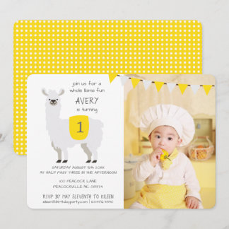 Yellow & Ivory Niedlich Llama Kindergeburtstag Par Einladung
