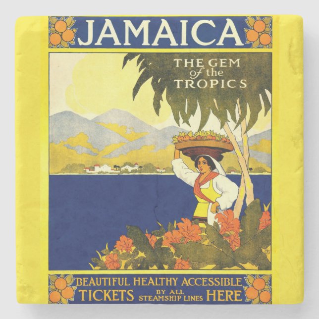 Yellow Jamaica Poster Steinuntersetzer (Vorderseite)