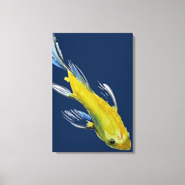 Yellow Japanese Koi Wassercolor Art Leinwanddruck (Vorderseite)